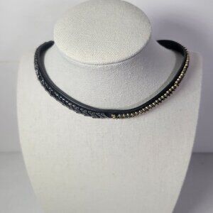 Stella & Dot Black Adjustable Faux Leather Gold Beaded Choker Necklace